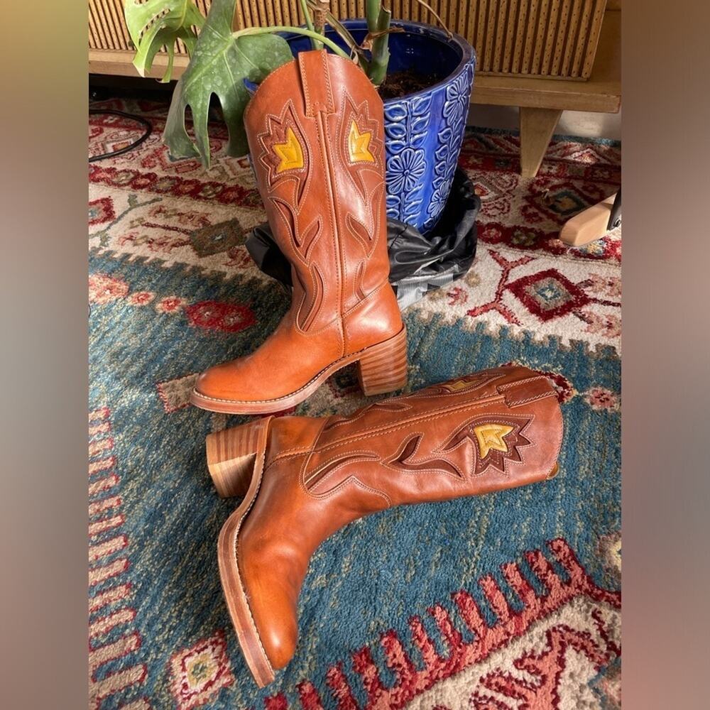 FRYE vintage Sabrina floral inlay cowboy Western boots size 6.5 - Picture 5 of 14